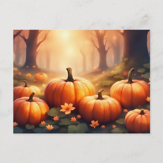 Cartão Postal Autumn Pumpkins e Forest Flowers Nature (Frente)