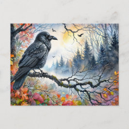 Cartão Postal Autumn Raven Watercolor Art