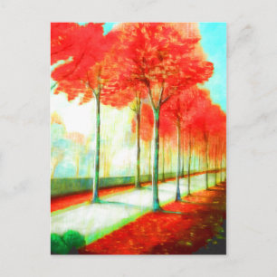 Cartão Postal Autumn Red Leaves Trees Way Scenical Art