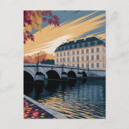Cartão Postal Autumn Riverside European City Illustration Art