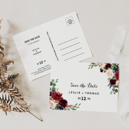 Cartão Postal Autumn Rustic Dazzling Burgundy Salvar a Data