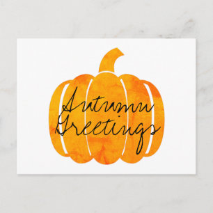 Cartão Postal Autumn Saudações - Pumpkin Laranja Personalizável