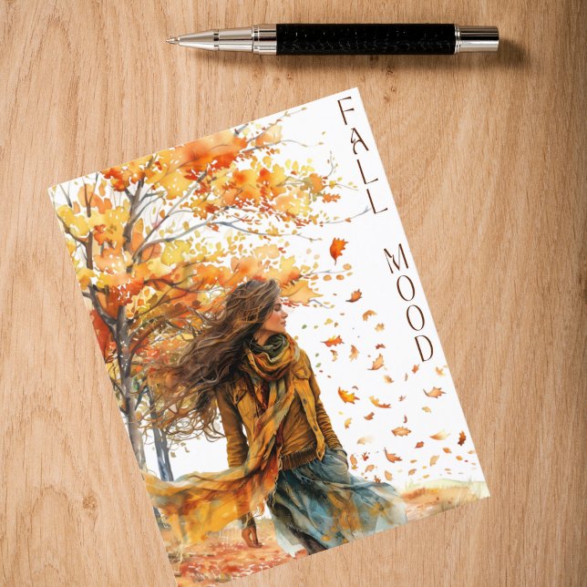 Cartão Postal Autumn Watercolor Falling Leaves Call Mood (Criador carregado)
