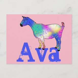 Cartão Postal Ava Add Name Funky Cute Goat Colorir Animal Art