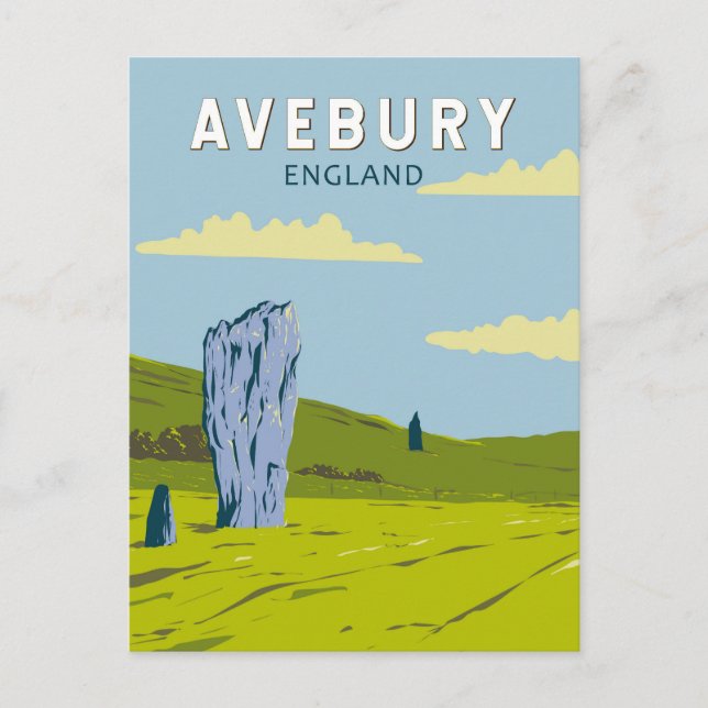 Cartão Postal Avebury England Viagem Art Vintage (Frente)