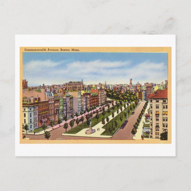 Cartão Postal Avenida Commonwealth, Boston, Massachusetts, Viage (Frente)