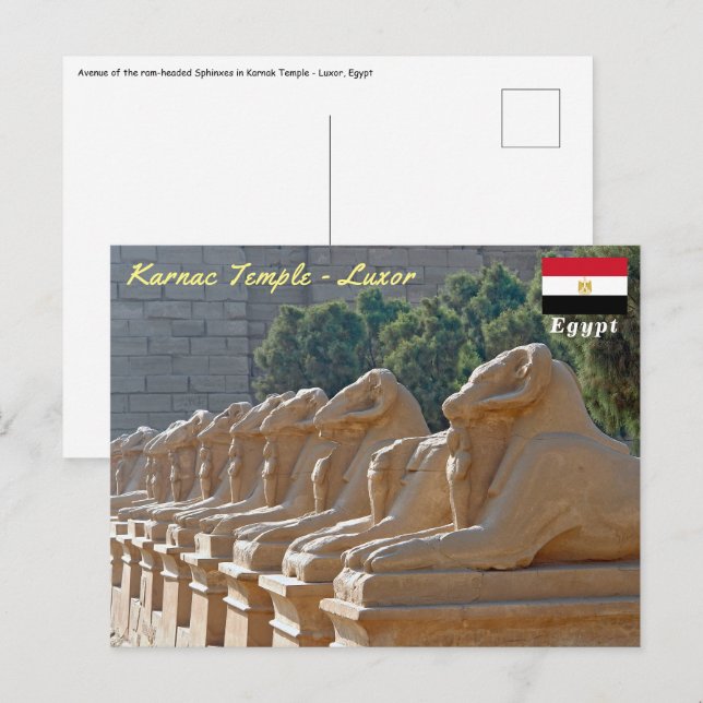 Cartão Postal Avenida Esfinges no Templo de Karnak - Egito (Frente/Verso)