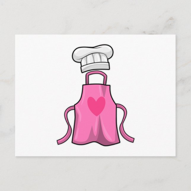 Cartão Postal Avental de cozinha e Touca de cozinha com Coração (Frente)