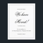 Cartão Postal Aventura Aguarda Novo Anúncio de Movimentação de E<br><div class="desc">Este simples cartão postal de anúncio em movimento preto e branco apresenta um design clássico com um roteiro elegante. Esta mudança minimalista no cartão postal do anúncio de endereço apresenta uma fronteira enquadrada e notícias de sua grande jogada. A parte traseira deste novo cartão postal de anúncio de endereço básico...</div>