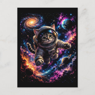 Cartão Postal Aventura Colorida da Galáxia do Astronauta Gato Có