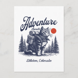 Cartão Postal Aventura de Gato de Trilha Vintage Espera Cidade P