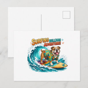Cartão Postal Aventura de Surf Retro do Bulldog - Praia Vintage