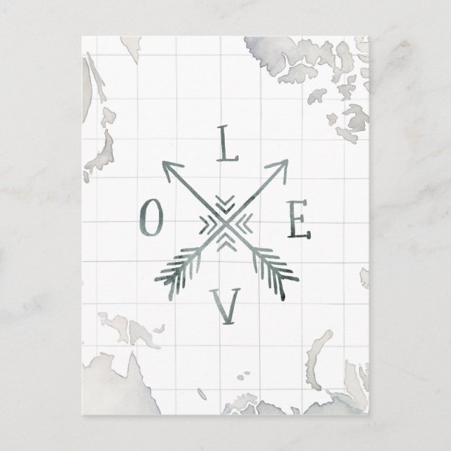 Cartão Postal Aventura de Wanderlust de Aquarela III | Amor (Frente)