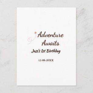 Cartão Postal Aventura espera nome data de 1º aniversário planej