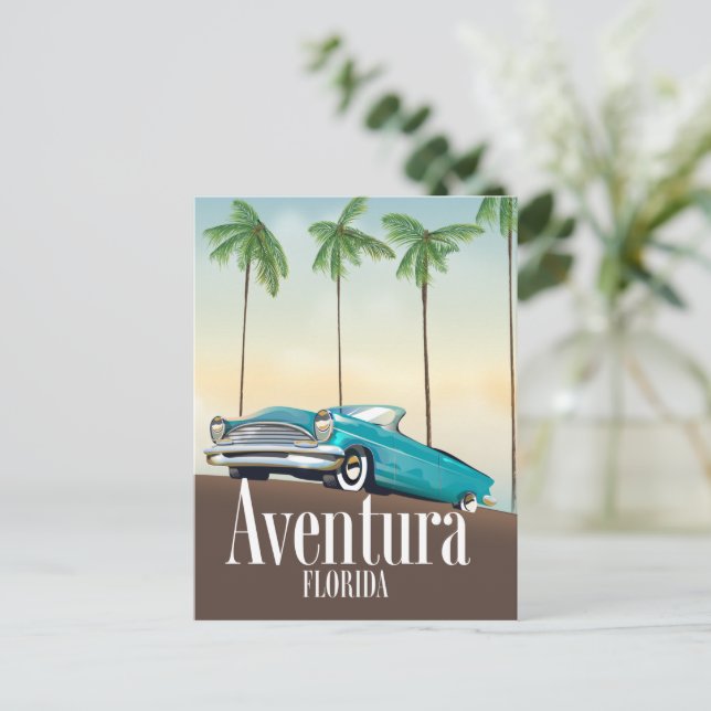 Cartão Postal Aventura, poster de viagens de carro retrô da Flór (Em pé/Frente)