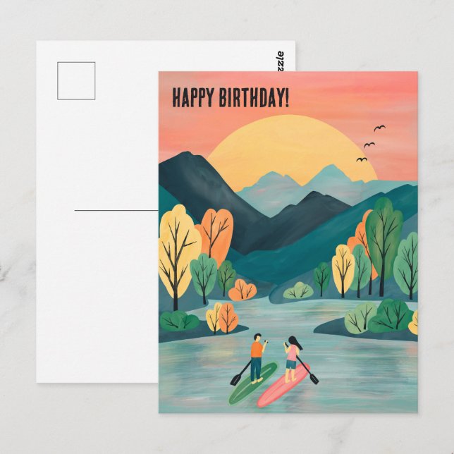 Cartão Postal Aventuras de aniversário Paddleboard SUP Paddleboa (Frente/Verso)