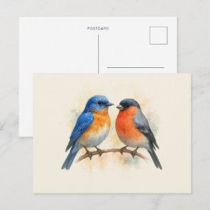 Cartão Postal Aves Bluebird e Bullfinch orientais