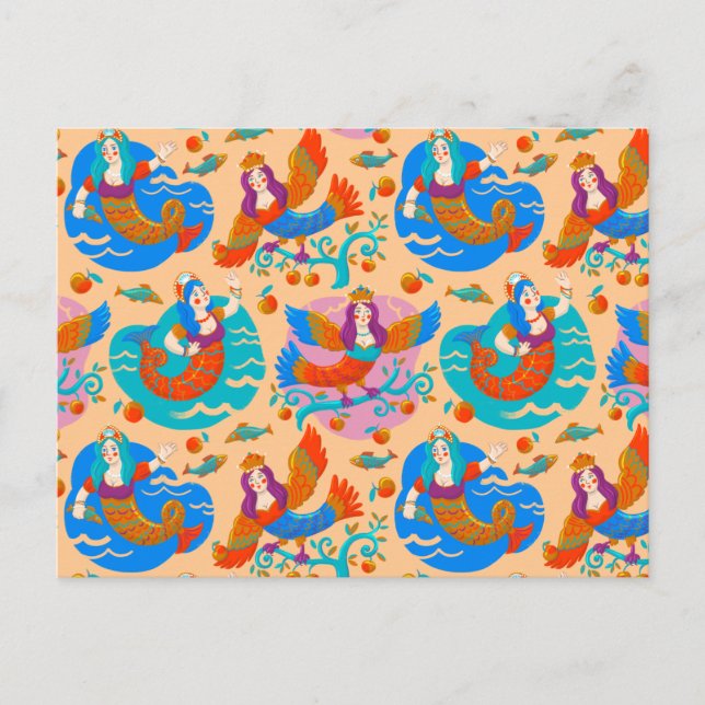 Cartão Postal Aves de capoeira e sereias (Frente)