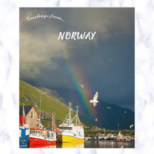 Cartão Postal Aves e Barcos Arco-Íris no Lofoten Noruega