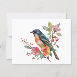 Cartão Postal Aves e flores