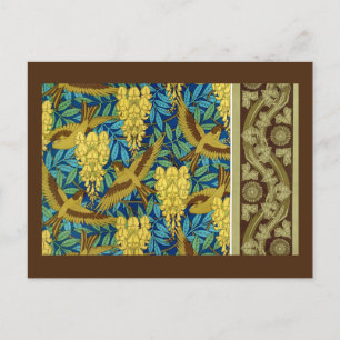 Cartão Postal Aves e wisteria Verneuil azul-amarelo