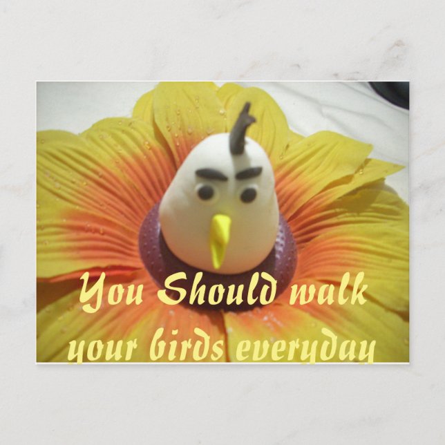 Cartão Postal Aves Esculpidas na Impressão de Arte de Girassol (Frente)