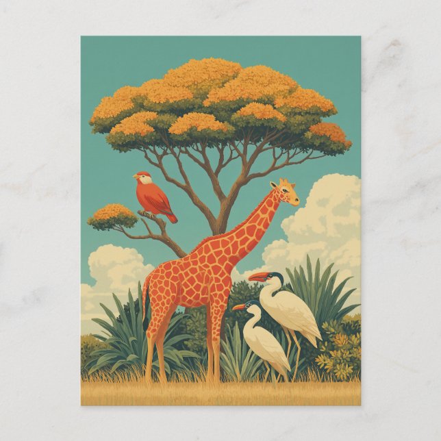 Cartão Postal Aves Girafa e Safari (Frente)
