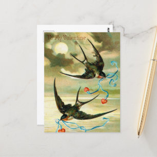 Cartão Postal aves Namorados de vinheta