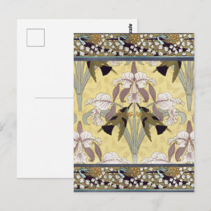 Cartão Postal Aves,Orquídeas,Cabras-de-Cabra,Arte Nouveau