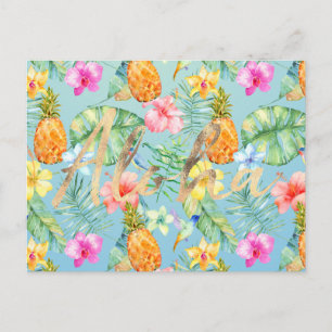 Cartão Postal Aves Tropicais Dourada Floral Aloha