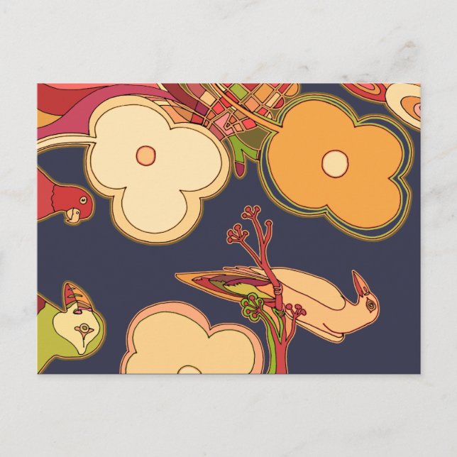 Cartão Postal Aves Whimsical (Frente)