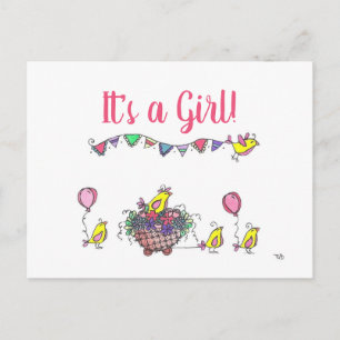 Cartão Postal Aves Whimsical no Chá da Placa de Bebê Virtual Par