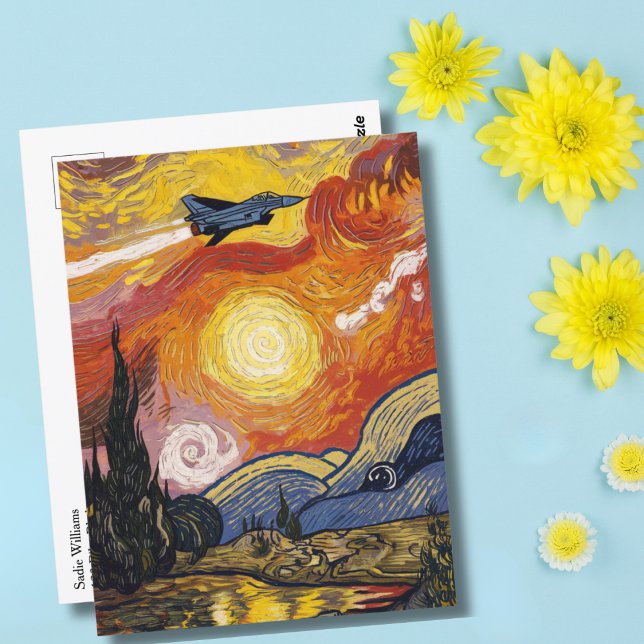 Cartão Postal Avião de Caça a Jato Van Gogh Aviação Aniversário (Criador carregado)
