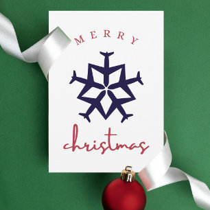 Cartão Postal Avião de Natal Floco de Neve Simpl Funny Aviation