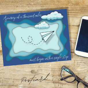 Cartão Postal Avião de papel A viagem começa com um solteiro