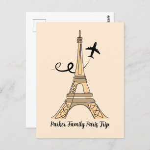 Cartão Postal Avião de Torre Eiffel Chic Trip em Paris Personali