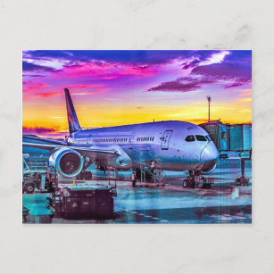 Cartão Postal Avião estacionado no aeroporto de Barajas, Madrid,