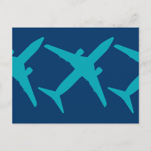 Cartão Postal Avião Gráfico em Azul Água