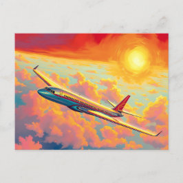 Cartão Postal Avião Subindo - Arte Vibrante em Estilo Pintura
