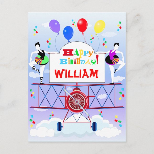 Cartão Postal Avião Vintage Aviator Acrobats Balões (Frente)