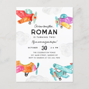 Cartão Postal Aviões de Aquarela Nuvens Céu Avião Criança Aniver