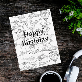 Cartão Postal Aviões desenhados à mão Aviação Piloto Aviador Div