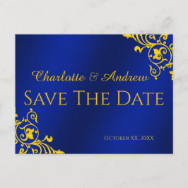 Cartão Postal Avisar Data Royal Blue e Dourado