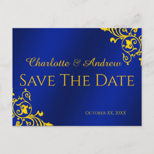 Cartão Postal Avisar Data Royal Blue e Dourado