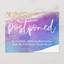 Cartão Postal Aviso de Casamento Adiado de Confetti & Watercolor