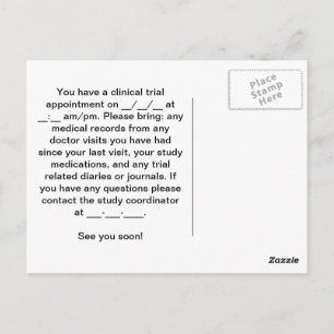 Cartão Postal Aviso de nomeação para o ensaio clínico