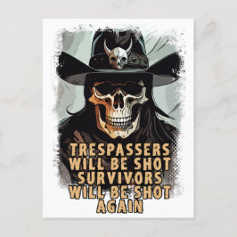 Cartão Postal Aviso Skull Vintage Wild West Cowboy Sheriff Art