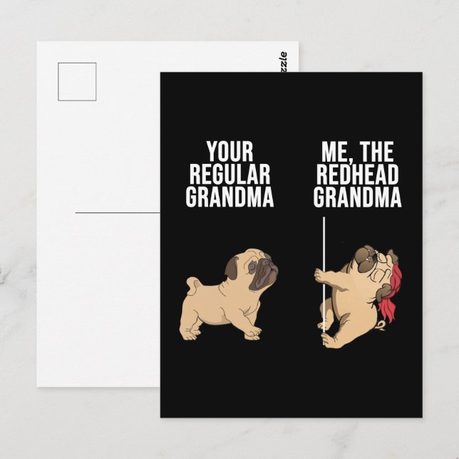 Cartão Postal Avó Ruiva Avó Regular Pug Me A Camiseta (Frente/Verso)
