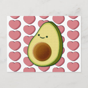 Cartão Postal Avocado Verde Bonito Em Namorados De Coração Verme
