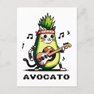 Cartão Postal Avocato - Engraçado Arte Pixel Avocado Gato Jogand